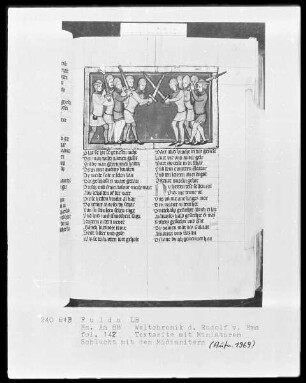 Rudolf von Ems, Weltchronik — Schlacht mit den Midianitern, Folio 142recto