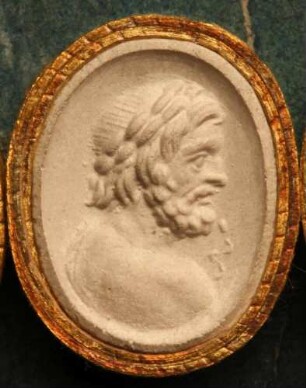 Äskulap (Asklepios) mit Lorbeer gekrönt und Schlangenstab (Daktyliothek, Supplement)