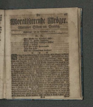Nummer Söben un Veertig. Mahndags den 22. November 1751