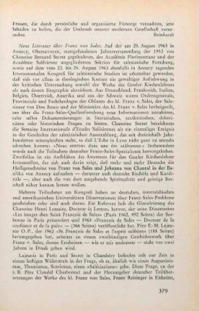 379-381 [Rezension] Neue Literatur über Franz von Sales