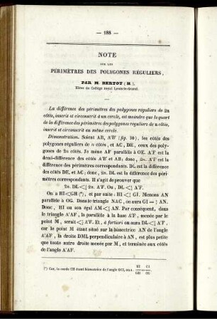 Note sur les périmètres des polygones réguliers.