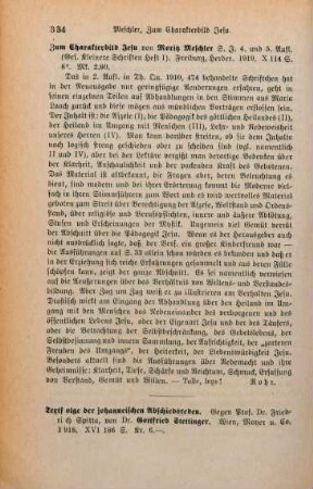 334 [Rezension] Meschler, Moritz, Zum Charakterbild Jesu