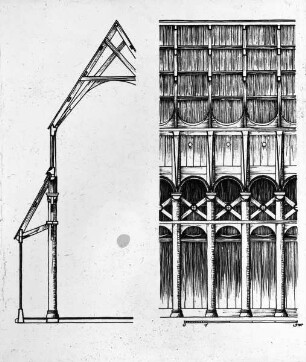 Ausschnitt aus dem Längsschiff der Stabkirche von Hopperstad