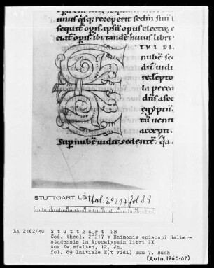 Haimonis in Apocalypsin libri 9 — Initiale E, Folio 89recto