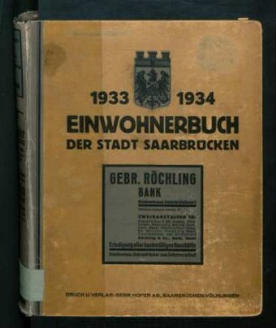 1933-1934, Adressbuch der Stadt Saarbrücken