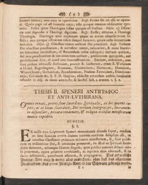 Thesis II. Speneri Anti[...]pa[...]oc Et Anti-Lutherana