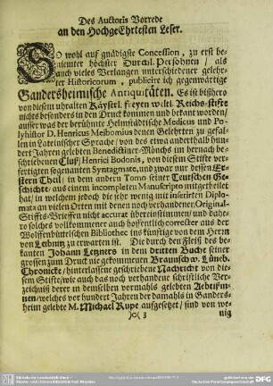 Des Auctoris Vorrede an den HochgeEhrtesten Leser