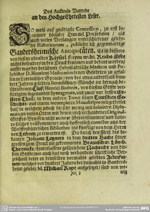 Des Auctoris Vorrede an den HochgeEhrtesten Leser