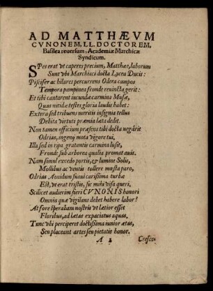 Ad Matthaeum Cunonem ...