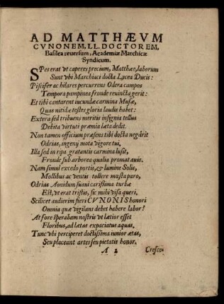 Ad Matthaeum Cunonem ...