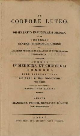 De corpore luteo : Dissertatio inauguralis medica