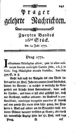 Zweyten Bandes 16tes Stück. den 14 Julii 1772.