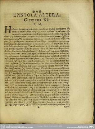 Epistola Altera, Clemens XI. P.M.