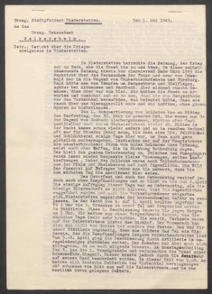 Kriegschronik der ev. Kirchengemeinde Niederstetten (Dek. Weikersheim), verfasst von Ch. Göltenboth