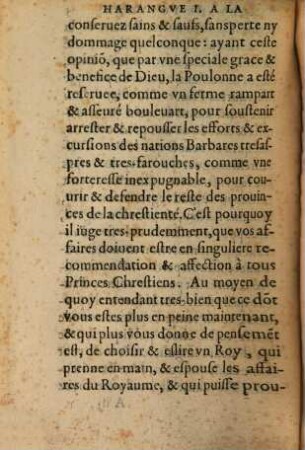 Harangve Faicte Et Prononcee De La Part Dv Roy Tres-Chrestien, Le 10. iour du mois d'Auril. 1573 Par Tres-reuerend & Illustre Seigneur Iean de Montluc, Euesque & Conte de Valence & Dye, ... en l'assemblée tenue à VVarssauie, pour l'election du nouueau Roy, apres le decez du Serenissime Sigismvnd Avgvste