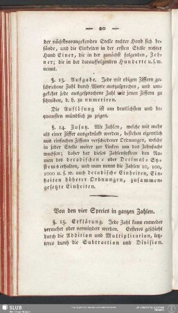Von den vier Species in ganzen Zahlen