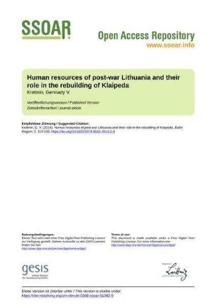 Human resources of post-war Lithuania and their role in the rebuilding of Klaipeda