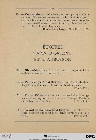Étoffes tapis d’orient et d’aubusson (Nr. 135-149)