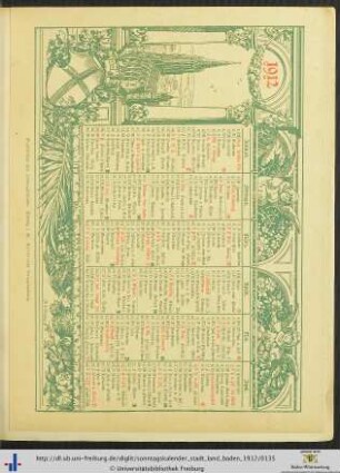 Gratisbeilage: Wandkalender Namenstage 1912.