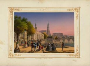 Ansicht der Brühlschen Terrasse in Dresden, gouachierte Lithogr., um 1850 : Ansicht der Brühlschen Terrasse in Dresden, - [ca. 1850]. - 1 Kunstblatt : gouachierte Lithogr. ; 17 x 11 cm