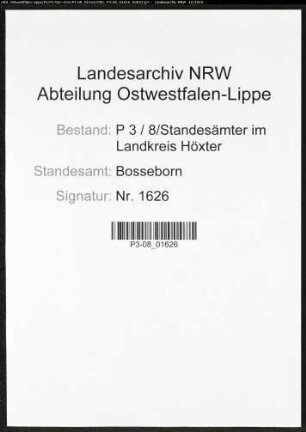 Sterberegister Standesamt Bosseborn