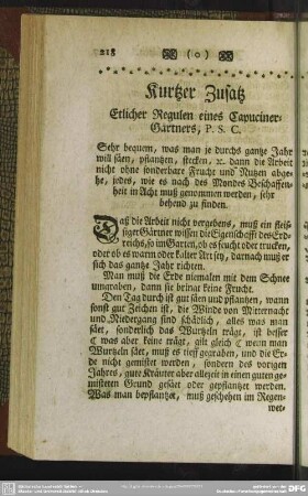 Kurtzer Zusatz Etlicher Regulen eines Capuciner-Gärtners, P. S. C.