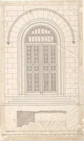 Zocher, Ernst; Architektonische Entwürfe - Eingangstür (Schnitt, Ansicht)