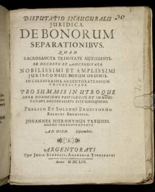 Disputatio Inauguralis Iuridica. De Bonorum Separationibus