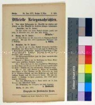 Kriegsdepesche des Norddeutschen Bundes über die Kriegsereignisse vom 19.1.1871 vor Paris