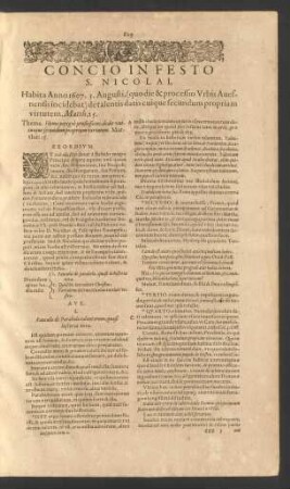Concio In Festo S. Nicolai, Habita Anno 1607 ...