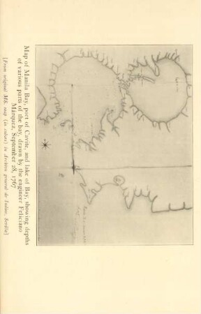 Map of Manila Bay, port of Cavite, and lake of Bay, showing depths of various parts of the bay, drawn by the engineer Feliciano Márquez, September 28, 1767