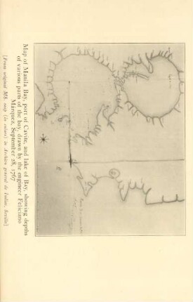 Map of Manila Bay, port of Cavite, and lake of Bay, showing depths of various parts of the bay, drawn by the engineer Feliciano Márquez, September 28, 1767