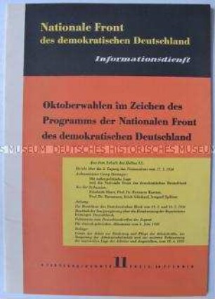 Informationsdienst der Nationalen Front mit Dokumenten zur 3. Tagung des Nationalrats 1950