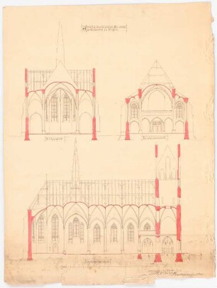 St. Laurentius, Rudersdorf bei Wilnsdorf: Schnitt durchs Querhaus, Querschnitt und Längsschnitt des Langhauses