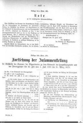 Zusammenstellung der Beschlüsse beider Kammern zum Hauptfinanzetat 1877-1879