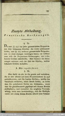 Zweyte Abtheilung. Practische Rechnungen