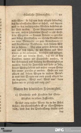 Nutzen der häuslichen Frömmigkeit.