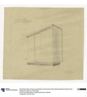 Skizze zum Kleider-und Wäscheschrank (Möbelentwürfe, Körpermöbel, Schränke), Lichtpause