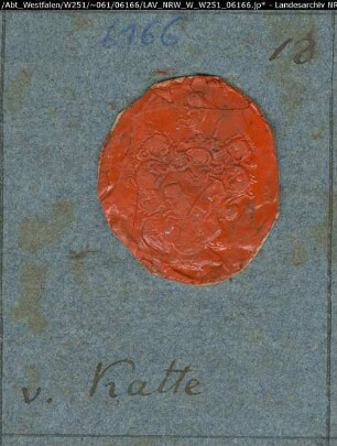 Siegler: Katte Überlieferungsart: Abdruck. Stoff: Lack Farbe: rot Form: oval. Durchmesser: 27 mm