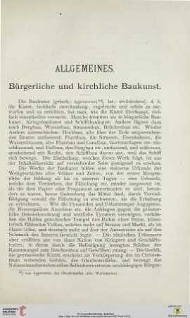 Allgemeines. Bürgerliche und kirchliche Baukunst