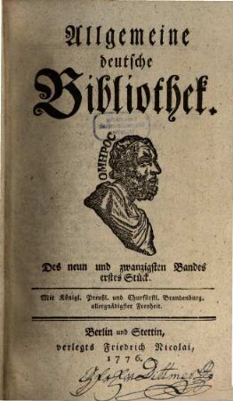 Allgemeine deutsche Bibliothek. 29. 1776
