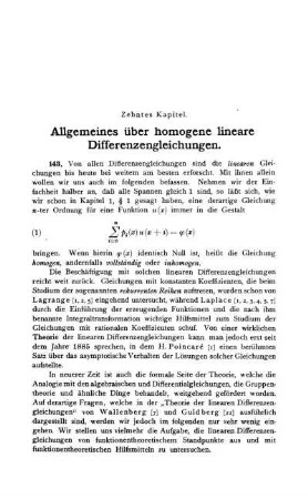 Zehntes Kapitel. Allgemeines über homogene lineare Differenzgleichungen.