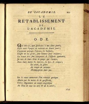 Le Retablissement de L'Academie.