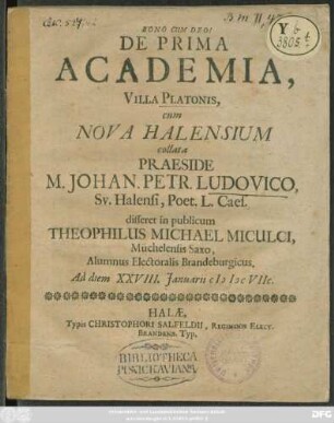De Prima Academia, Villa Platonis, cum Nova Halensium collata