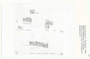 Erholungsheim, Berlin-Gatow (Diplomarbeit bei Willy Kreuer): Grundrisse Kellergeschoss, Zwischengeschoss und 3. - 4. Obergeschoss 1:200