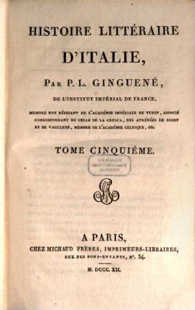 Histoire littéraire d'Italie, 5