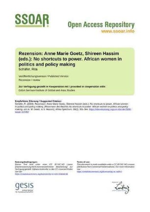 Rezension: Anne Marie Goetz, Shireen Hassim (eds.): No shortcuts to power. African women in politics and policy making