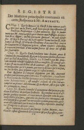 Registre des Matieres principales ...