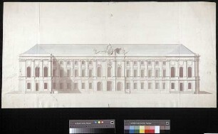 Aufriss einer Längsseite des H-förmigen Schlossneubaus