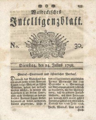 No. 30, Dienstag, den 24. Julius 1798